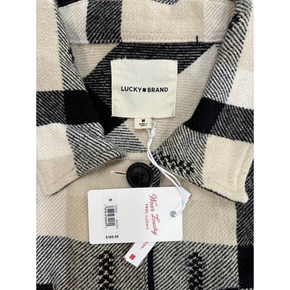 Lucky Brand Buffalo Plaid Oversized Jacket Women’s M Cream Black Southwestern - Picture 16 of 16